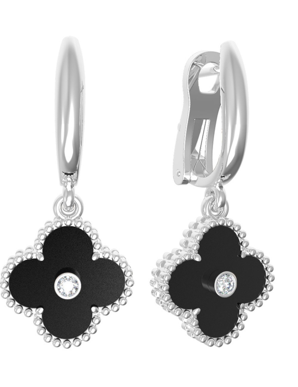 Серьги из белого золота c бриллиантами и ониксом