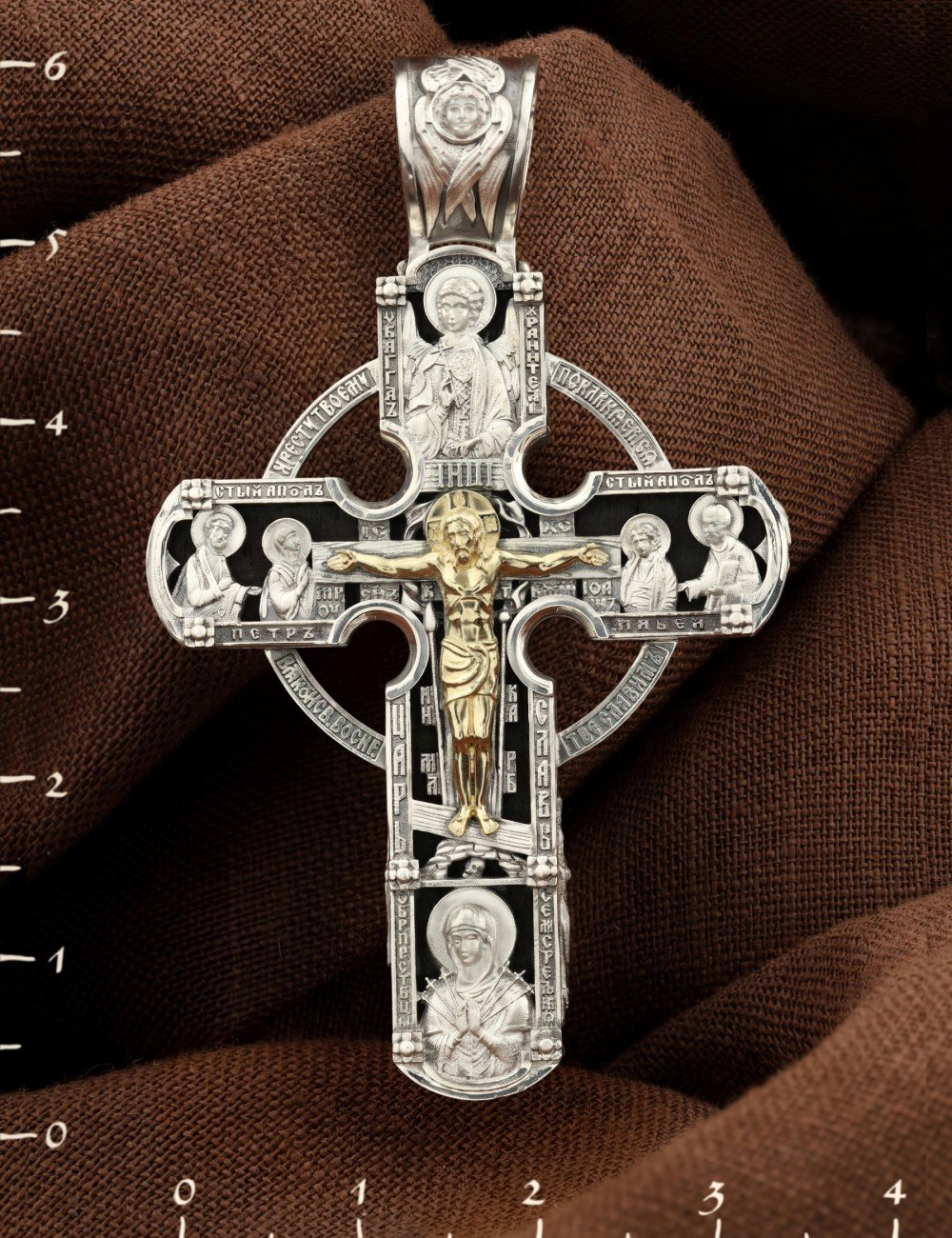 Крест из серебра 925 пробы и золота 585 пробы c эбеновым деревом
