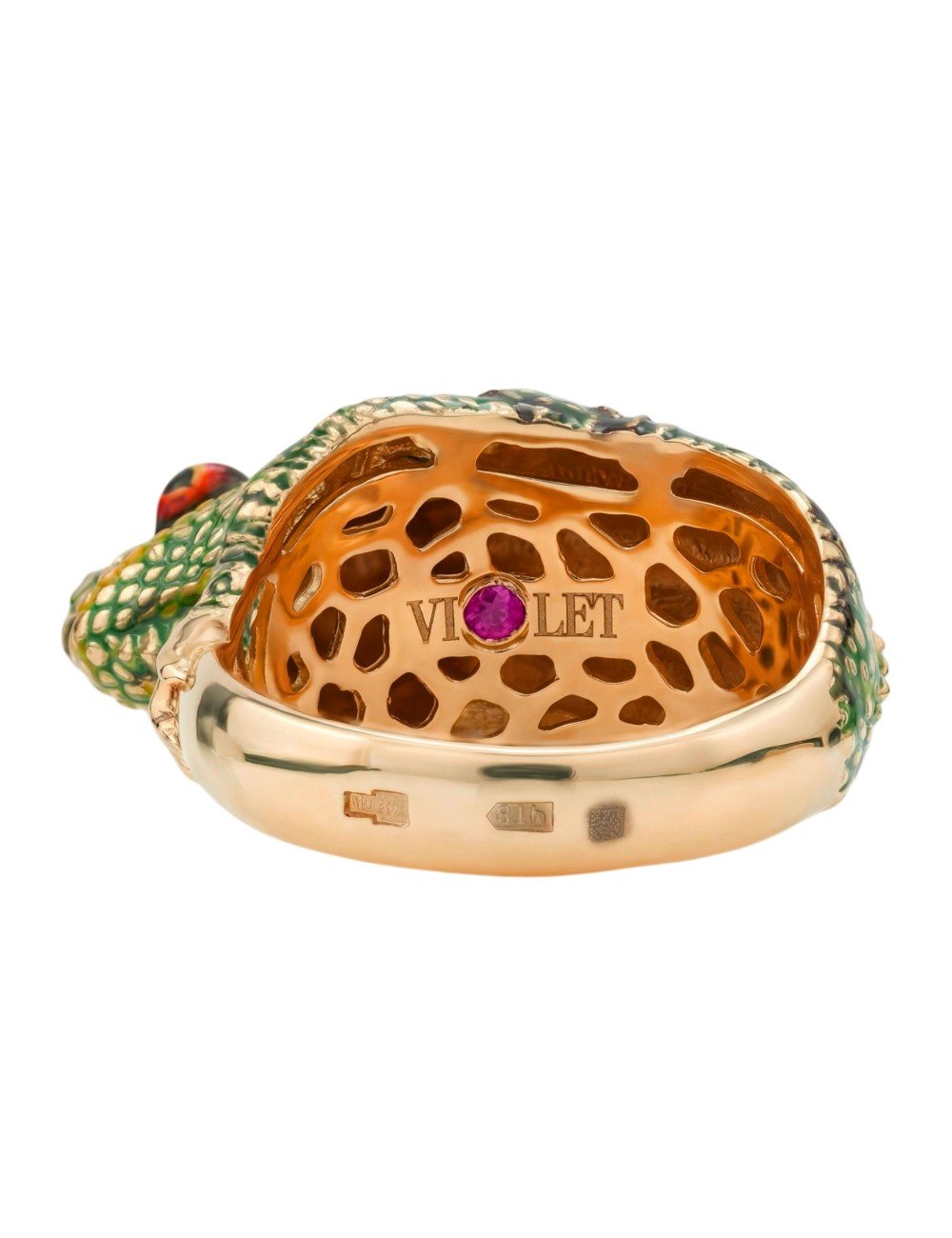 Кольцо из золота c эмалью и рубином