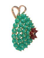 Подвеска из золота c гранатом, хризопразом и кораллом