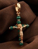 Крест из золота c малахитом
