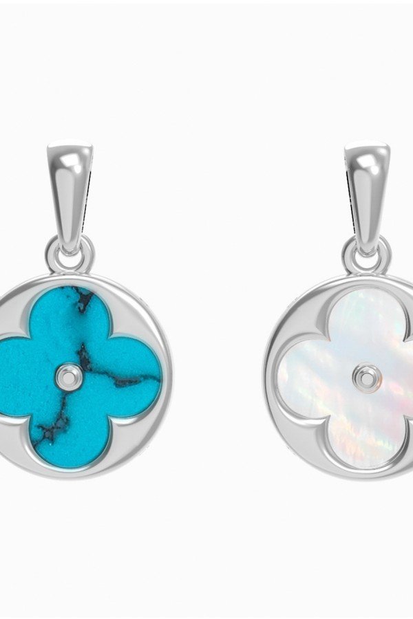 Подвеска из белого золота c бирюзой и перламутром