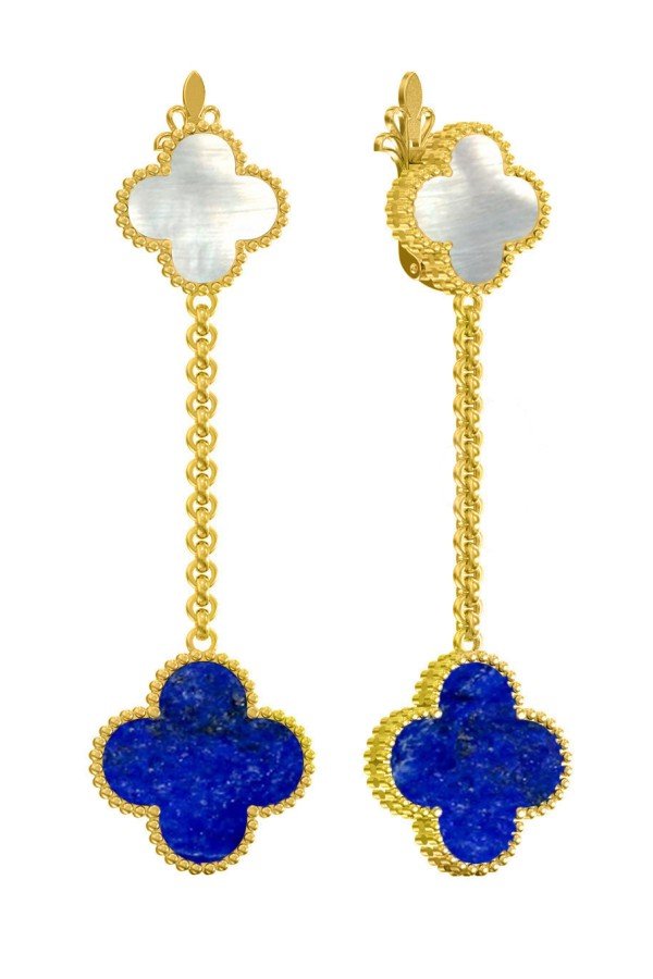 Серьги из лимонного золота c лазуритом и перламутром