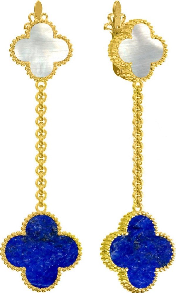 Серьги из лимонного золота c лазуритом и перламутром