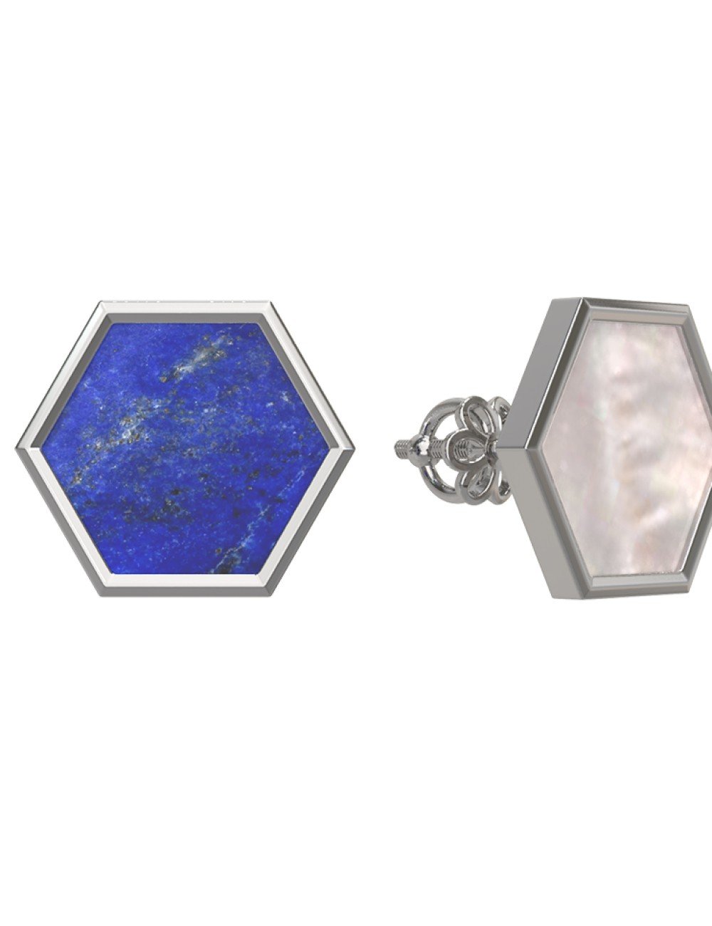 Серьги из белого золота c лазуритом и перламутром