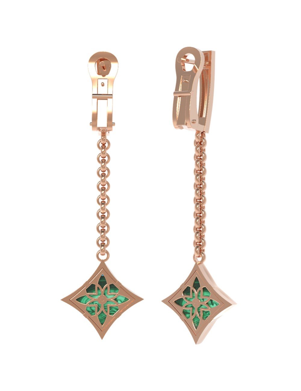 Серьги из золота c бриллиантами и малахитом