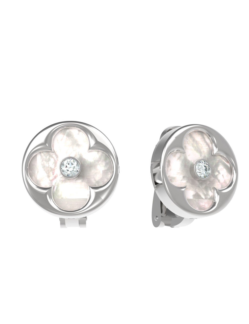 Серьги из белого золота c бриллиантами и перламутром