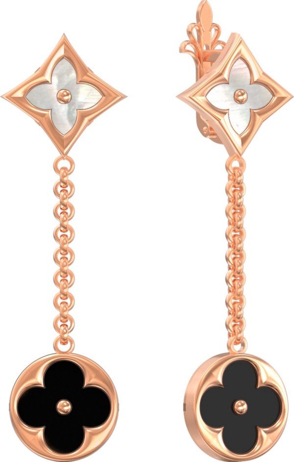 Серьги из золота c ониксом и перламутром