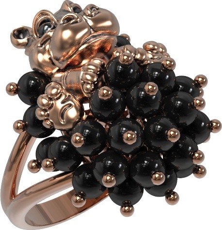 Кольцо из золота c эмалью и ониксом