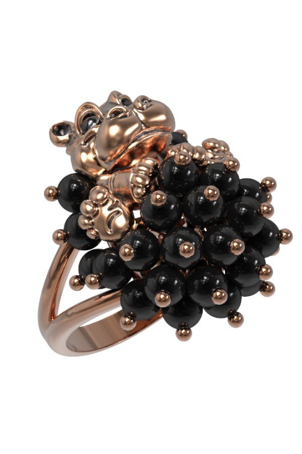 Кольцо из золота c эмалью и ониксом