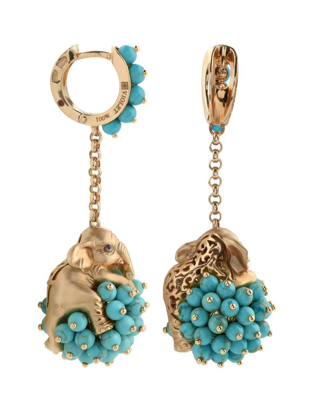 Серьги из золота c эмалью и бирюзой