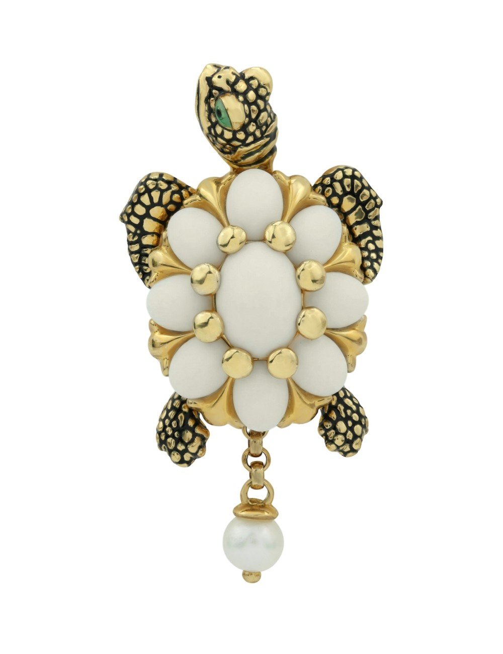 Подвеска из лимонного золота c эмалью, жемчугом и бивнем мамонта