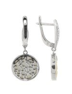 Серьги из белого золота c бриллиантами, ониксом и перламутром