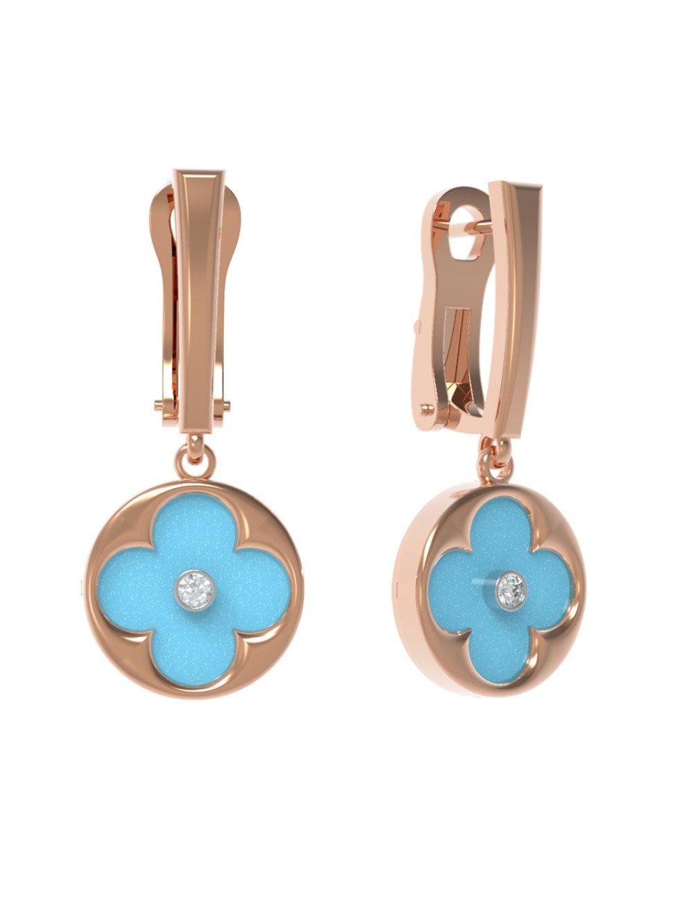 Серьги из золота c бриллиантами и бирюзой