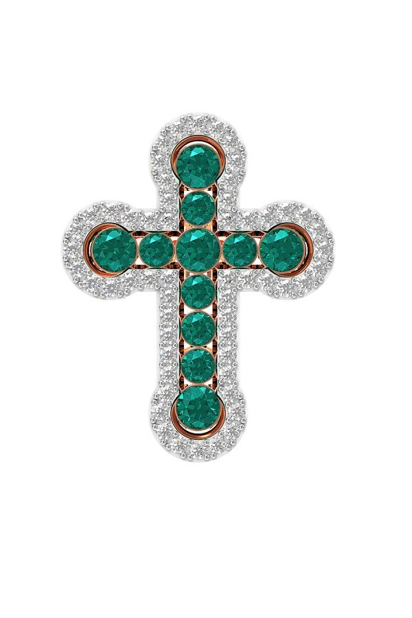 Крест из золота c бриллиантами и изумрудом