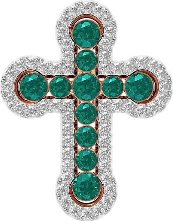 Крест из золота c бриллиантами и изумрудом