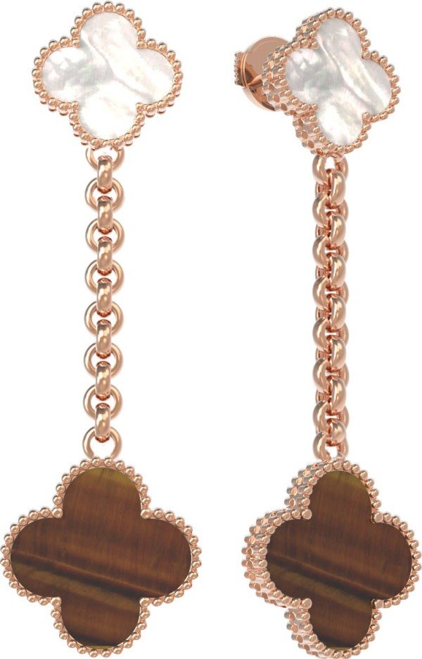 Серьги из золота c тигровым глазом и перламутром