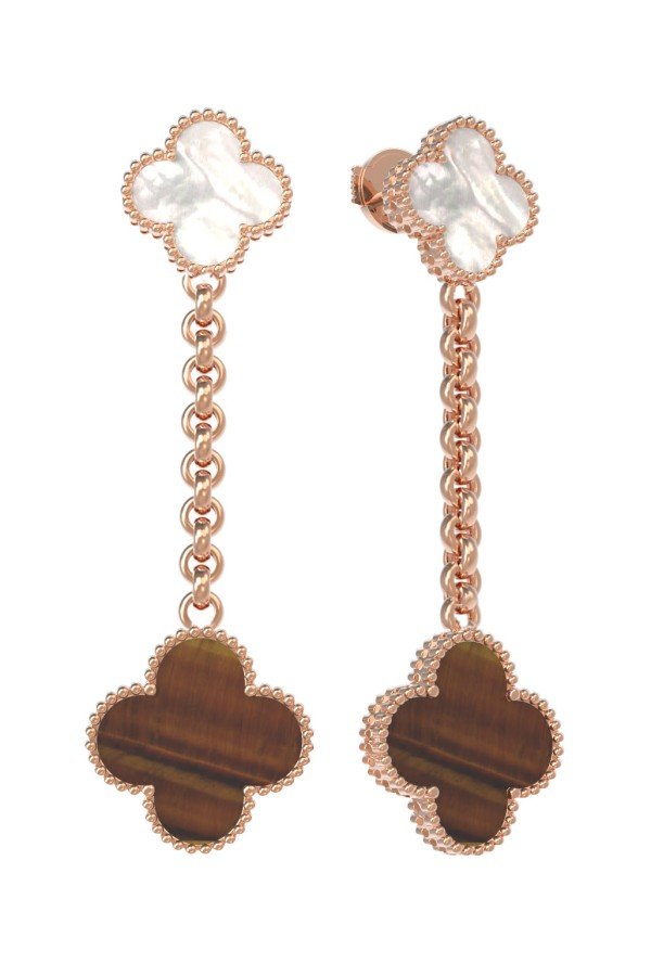 Серьги из золота c тигровым глазом и перламутром