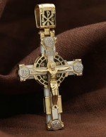 Крест из лимонного золота c эмалью и бивнем мамонта