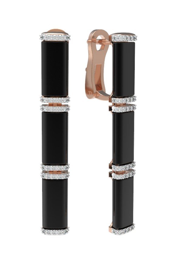 Серьги из золота c бриллиантами и ониксом