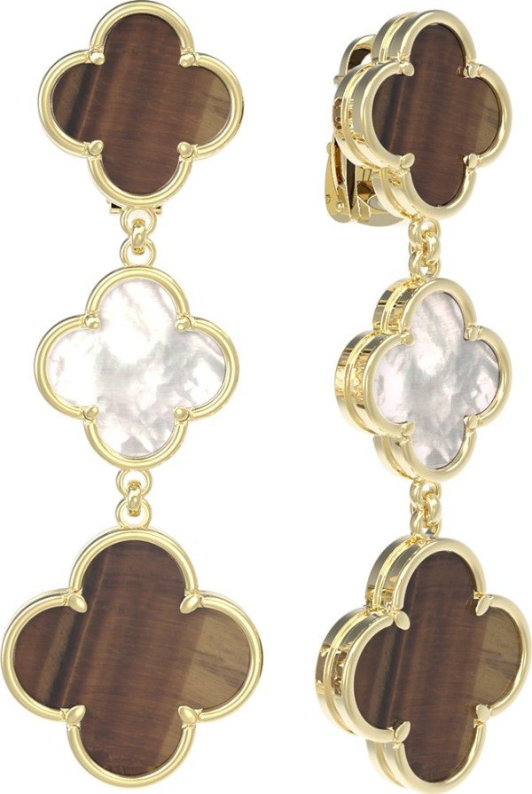 Серьги из лимонного золота c тигровым глазом и перламутром