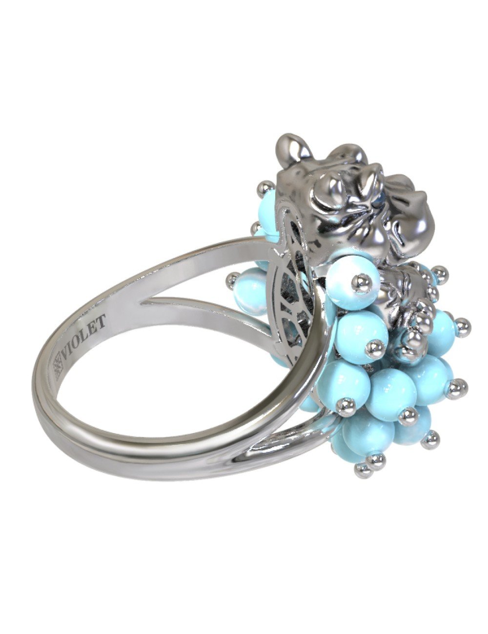 Кольцо из белого золота c эмалью и бирюзой