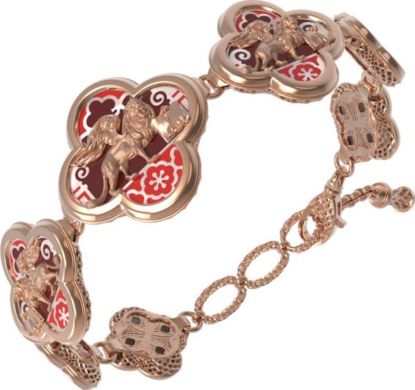 Браслет из золота c эмалью, жемчугом и перламутром