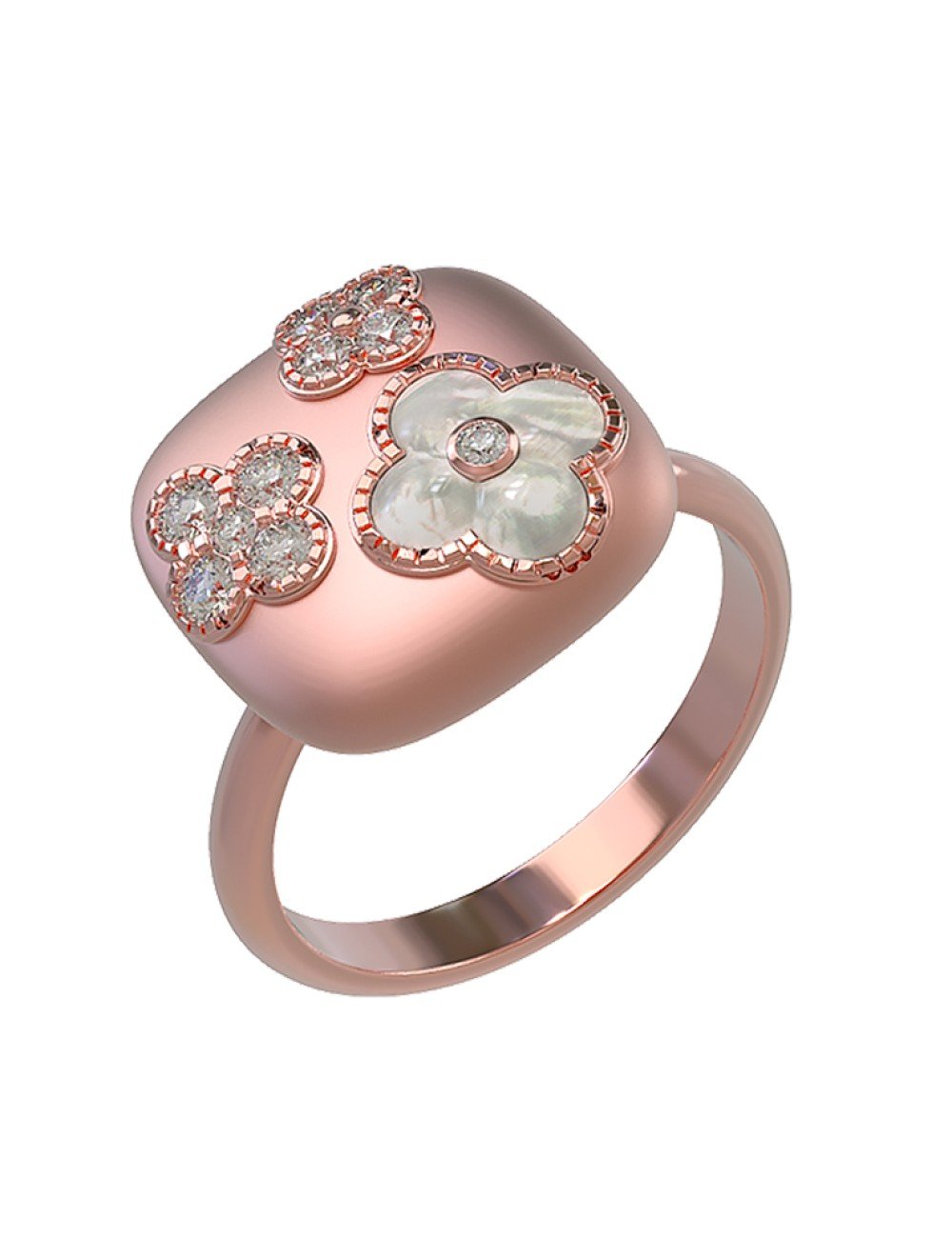 Кольцо из розового золота c бриллиантами и перламутром