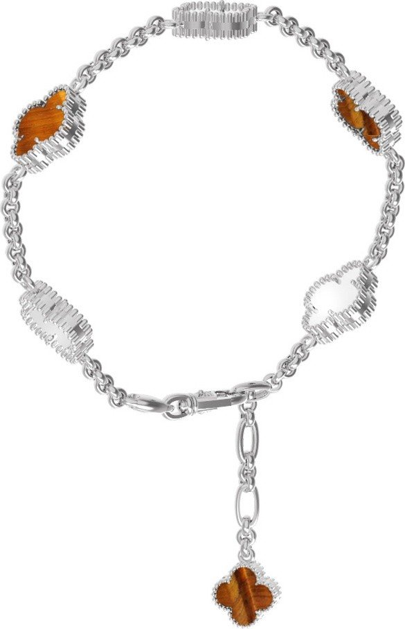 Браслет из белого золота c тигровым глазом и перламутром