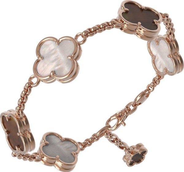 Браслет из золота c тигровым глазом и перламутром