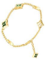 Браслет из лимонного золота c малахитом и перламутром