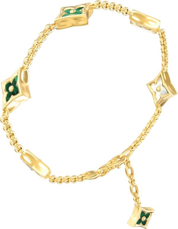 Браслет из лимонного золота c малахитом и перламутром