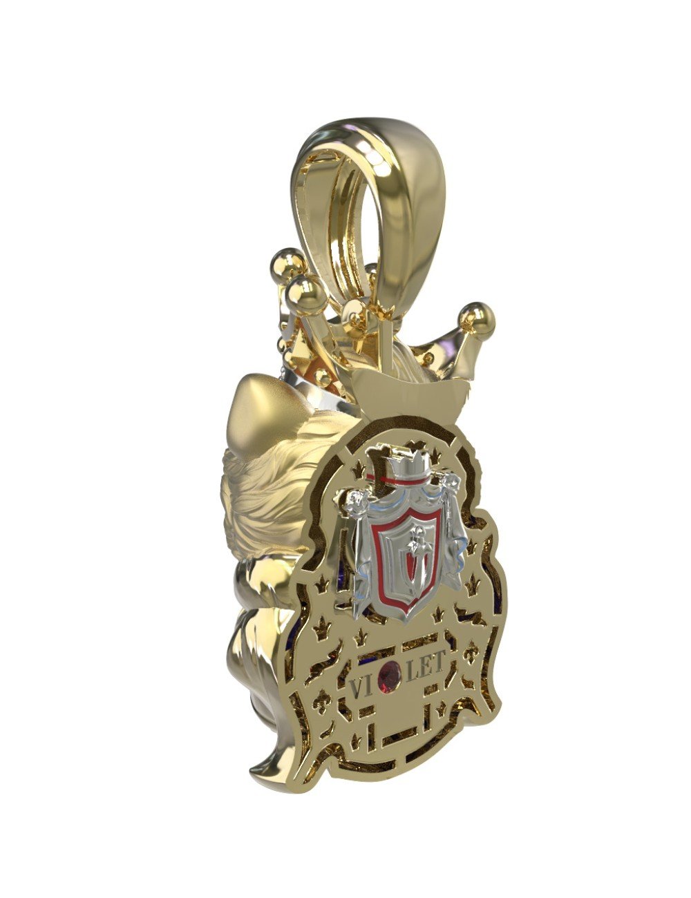 Подвеска из лимонного золота c эмалью, бриллиантами и рубином