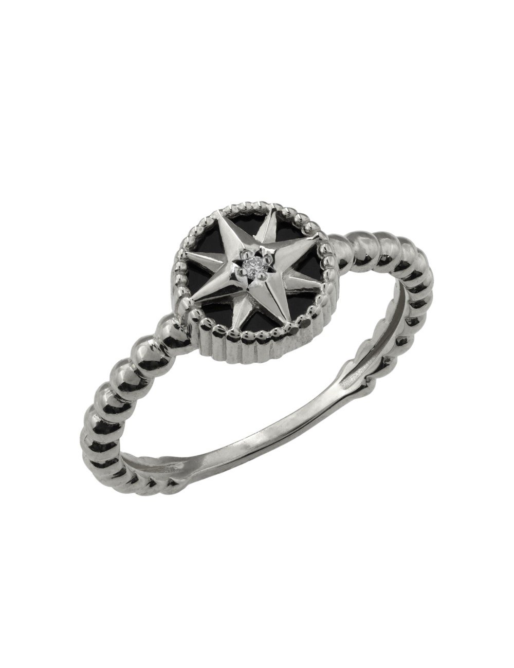 Кольцо из белого золота c бриллиантами и ониксом