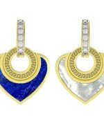 Подвеска из лимонного золота c фианитом, лазуритом и перламутром