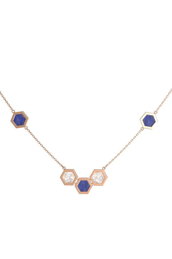 Колье из золота c лазуритом и перламутром