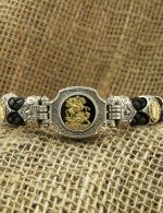 Браслет из серебра и золота c кожаным шнурком и ониксом