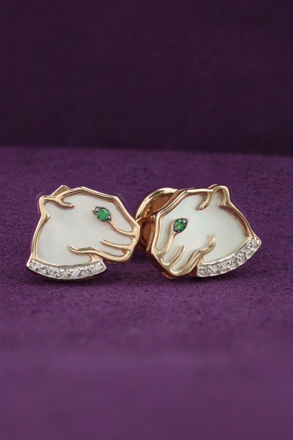 Серьги из золота c бриллиантами, изумрудом и перламутром