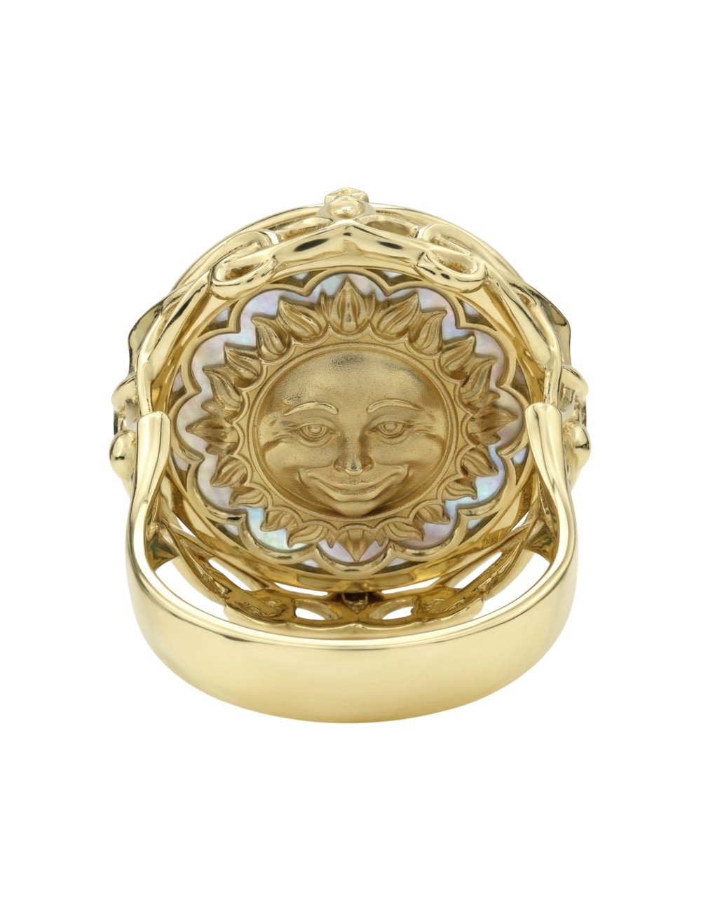 Кольцо из лимонного золота c ониксом и перламутром