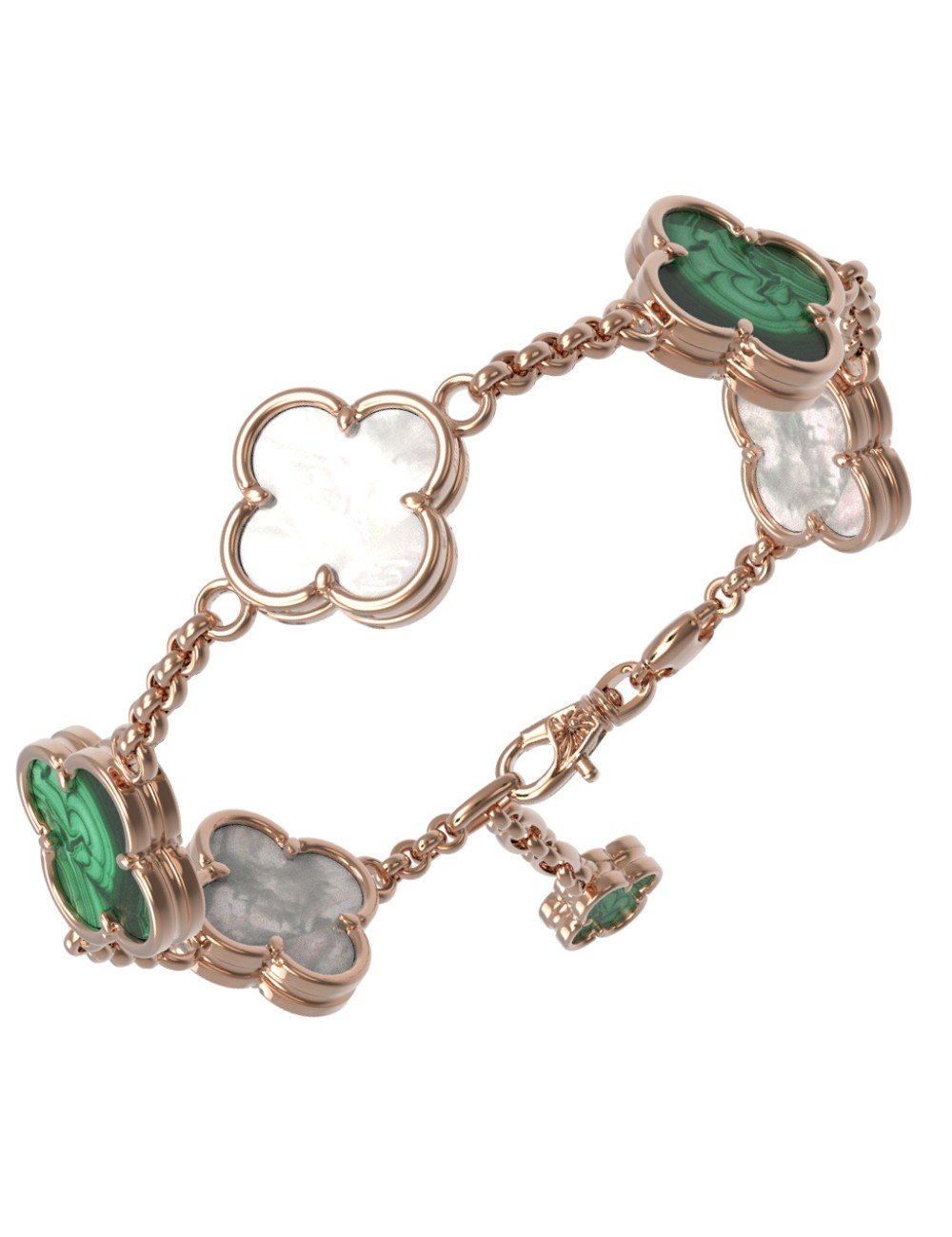 Браслет из золота c малахитом и перламутром