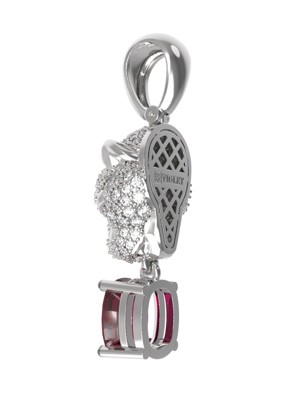 Подвеска из белого золота c бриллиантами, рубином и изумрудом