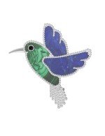 Брошь из белого золота c эмалью, лазуритом и малахитом