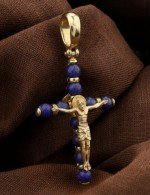 Крест из лимонного золота c лазуритом