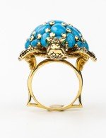 Кольцо из лимонного золота c эмалью и бирюзой
