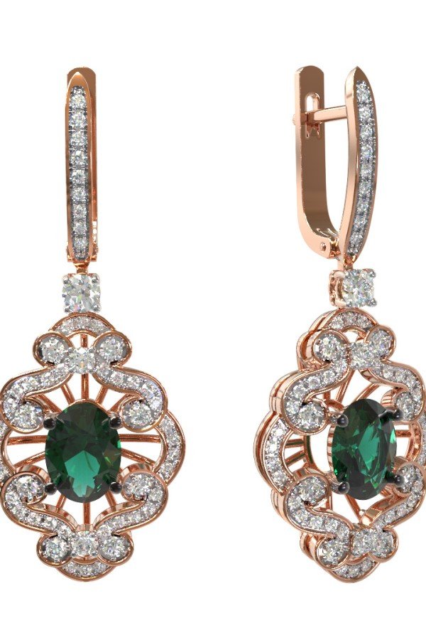 Серьги из золота c бриллиантами и изумрудом