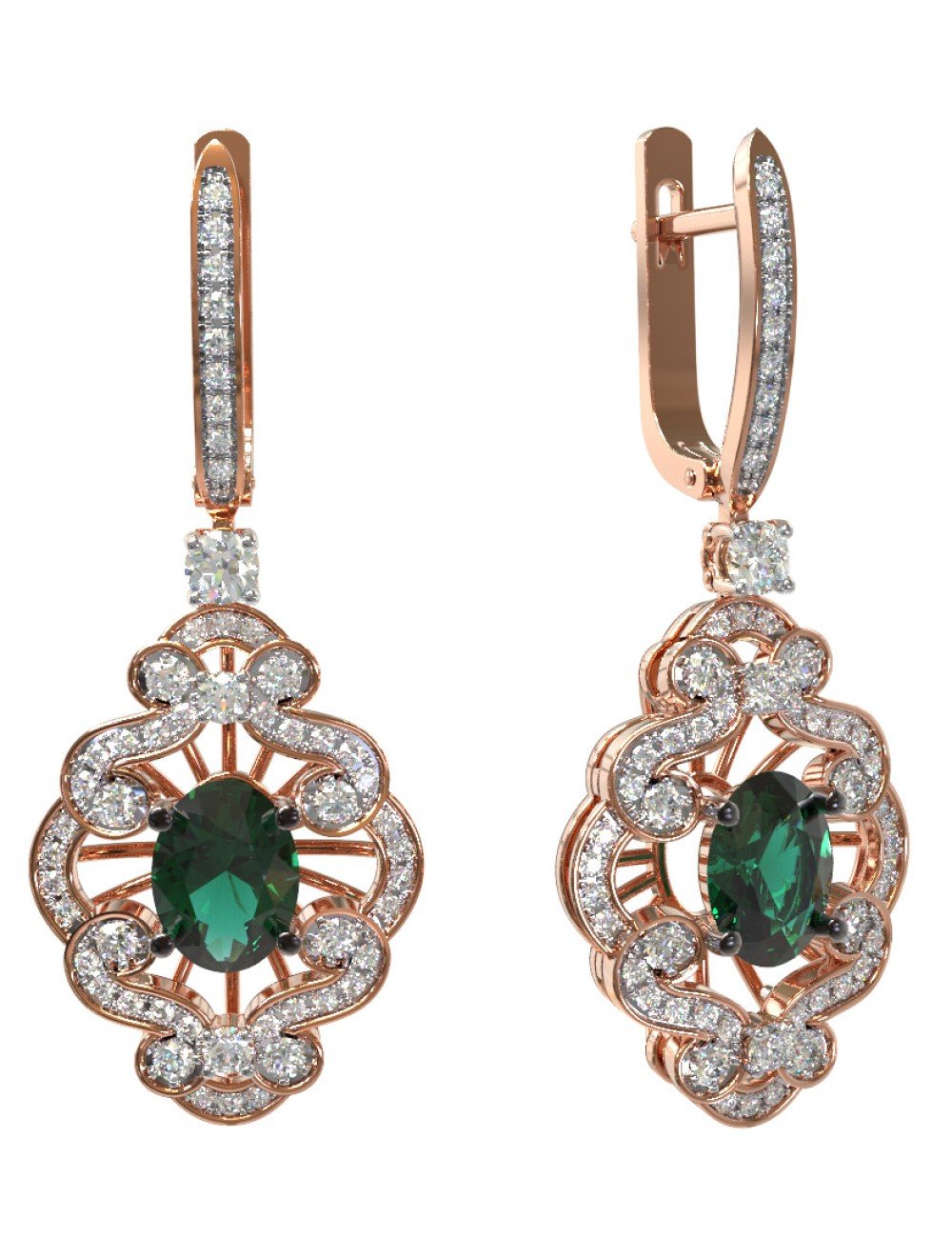 Серьги из золота c бриллиантами и изумрудом