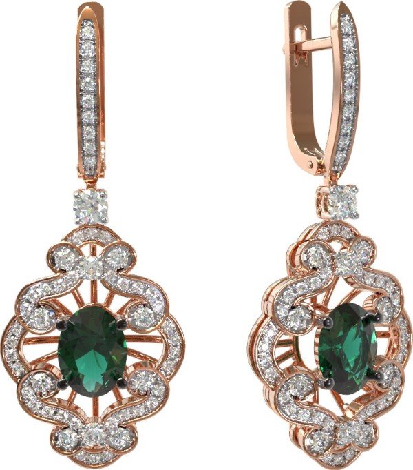 Серьги из золота c бриллиантами и изумрудом