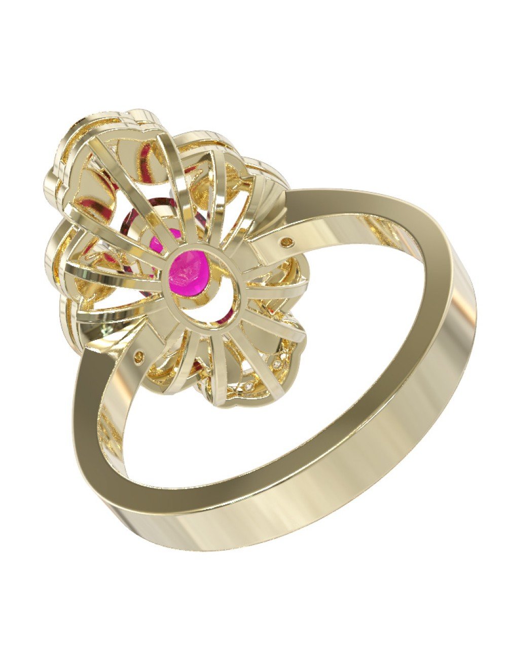 Кольцо из лимонного золота c бриллиантами и рубином