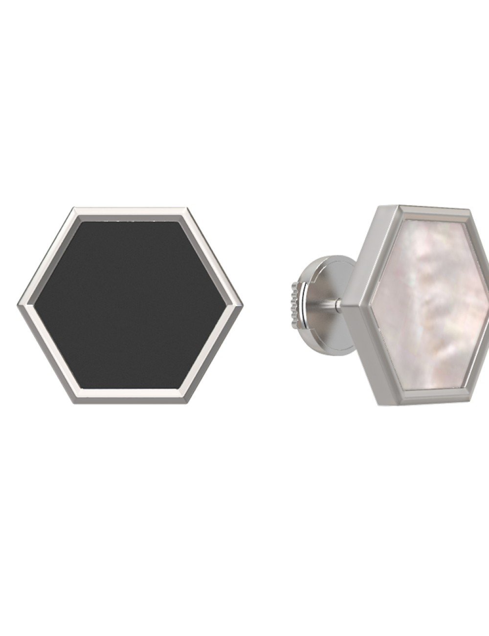 Серьги из белого золота c ониксом и перламутром