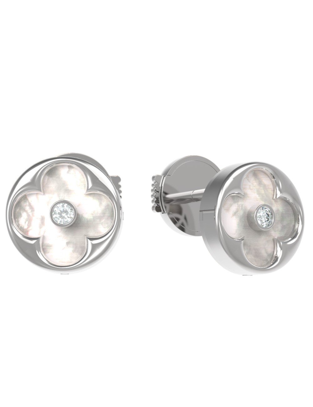 Серьги из белого золота c бриллиантами и перламутром